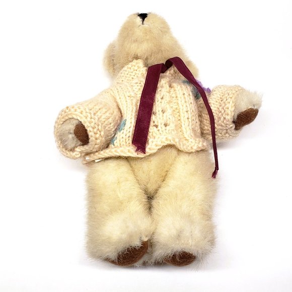Vtg Boyds Bear Knit Sweater Flower Plush Blond Tan Articulated Legs Posable 8" - Picture 3 of 9